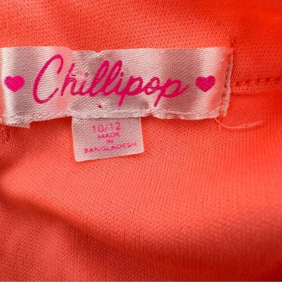 Chilipop girls orange romper with white Pom Pom trim size 10/12 M - Picture 3 of 6